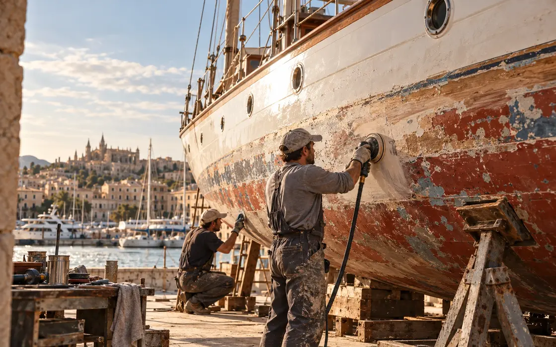 Trabajo de restauración profesional sobre el casco de un yate